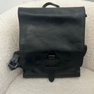 The Old Angler Black Smooth Italian Leather Backpack EUC Like New
